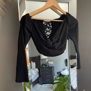 Free people crop top black lace up size xs